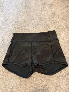 lululemon athletica Women’s High-Rise Camo Athletic Shorts — Olive/Black